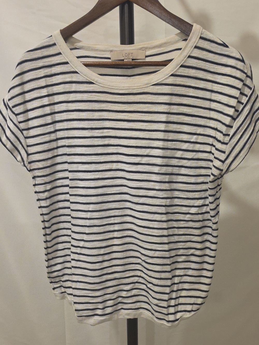 LOFT White and Navy Striped Short Sleeve Tee